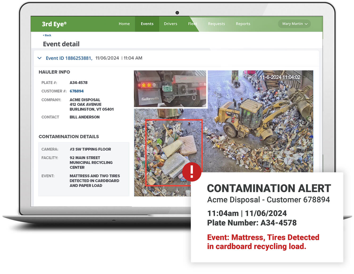 MRF and transfer station smart contamination detection cameras and software